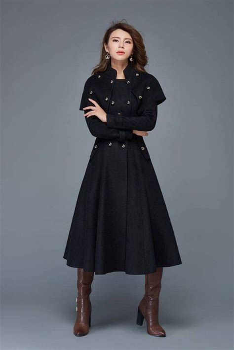 Wool Princess Coat Long Fit Flare Double Breasted Tailored Woman S