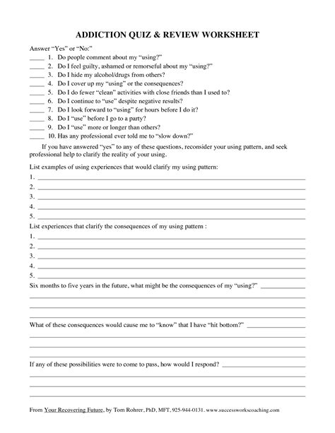 Substance Abuse Group Activities Worksheets