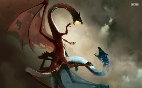 Wallpaper Illustration Anime Clouds Ice Fire Dragon Mythology