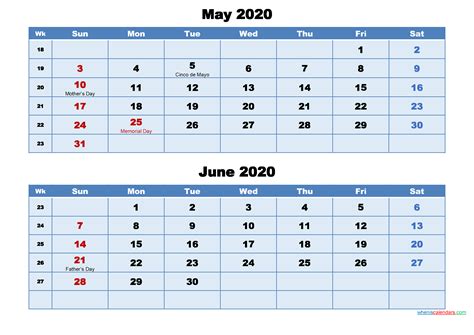 May June 2020 Calendar A Printable Calendar Images And Photos Finder