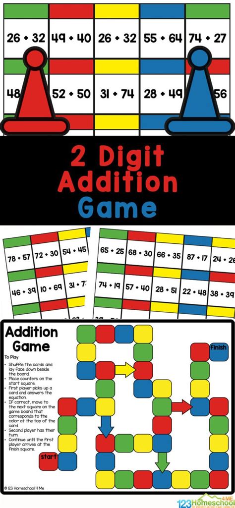Free Printable Two Digit Addition Math Games For 1st 2nd And 3rd Grade