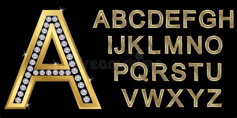 Gouden Alfabet Met Diamanten Brieven Van A Aan Z Vector Illustratie