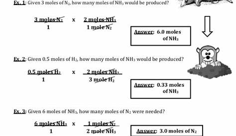 stoichiometry mole to mole problems worksheets answers