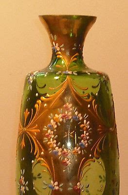 Antique Bohemian Moser Art Glass Vase W Enameled Floral Design