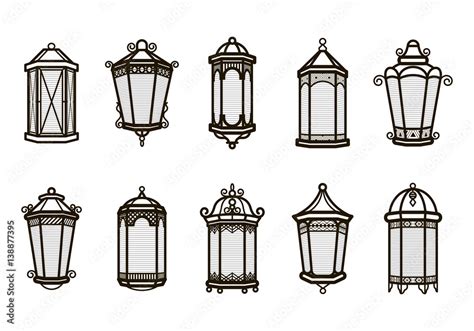 Vector Vintage Lantern Set Isolated On White Classic Antique Light