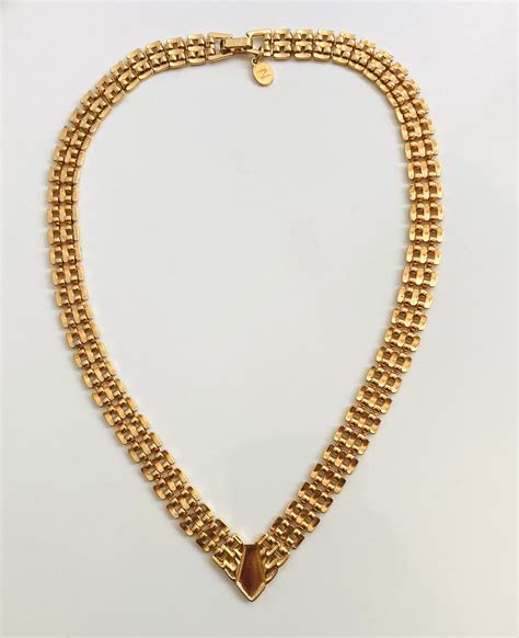 Vintage Flat Brick Link Chain Necklace By Napier Gold Tone Etsy