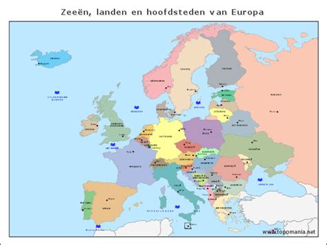 Kaart Met Landen En Hoofdsteden Europa Vogels