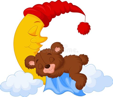 The Teddy Bear Sleep On The Moon Stock Vector Illustration Of