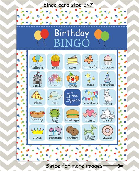 Printable Kids Birthday Party Bingo Cards 20 Unique Prefilled Game