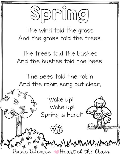 Hello Spring Free Printables Kindergarten Poems Kids Poems