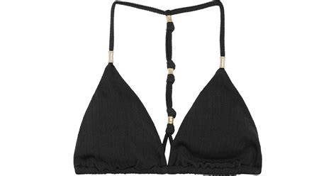 Vix Shaye Embellished Ribbed Triangle Bikini Top In Black Lyst
