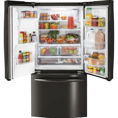 Ge 238 Cu Ft French Door Refrigerator With Ice Maker Black Stainless