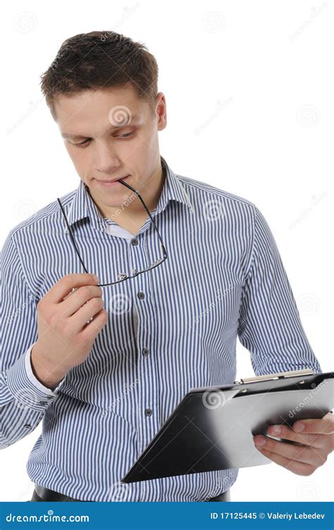 Business Man Holding Clipboard Stock Image Image Of Isolated Holding