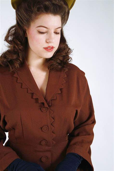 Vintage 1940s Dress Sophisticated Brown Gabardine Day Dress Etsy