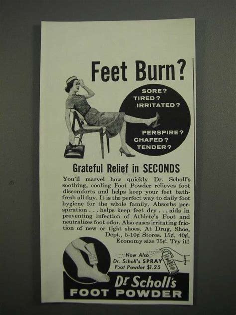 1962 Dr Scholl S Foot Powder Ad Feet Burn