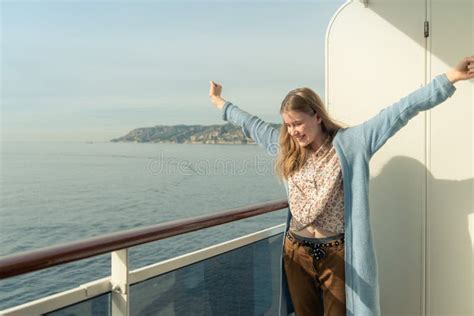 Cruise Ship Vacation Teenager Girl Relaxing On Luxury Cruise Ship