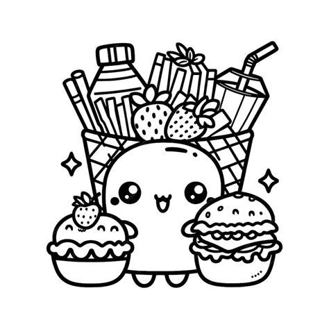 Premium Vector Cute Kawaii Food Coloring Page Printable Vector
