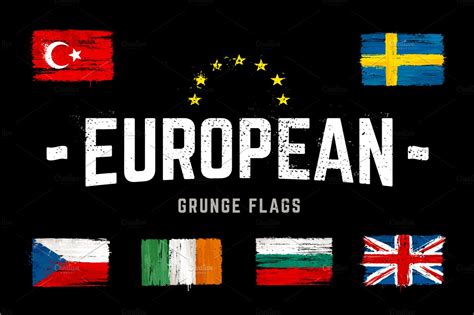 European Grunge Flags Vector Set Icons ~ Creative Market
