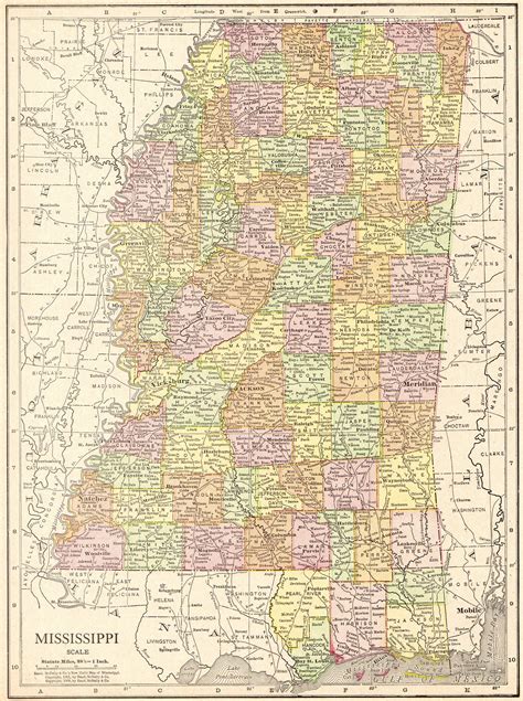 1892 Antique Mississippi State Map Vintage Map Of Mississippi Etsy