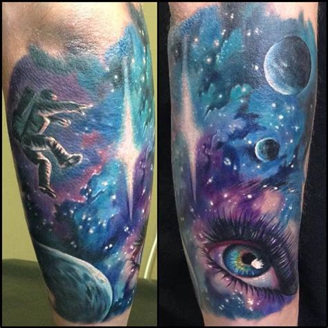 From full solar systems to star sign constellations and. Full color space and eyeball half sleeve tattoo by Evan ...