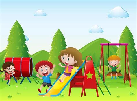 Kids Playing Together In The Playground 369421 Vector Art At Vecteezy