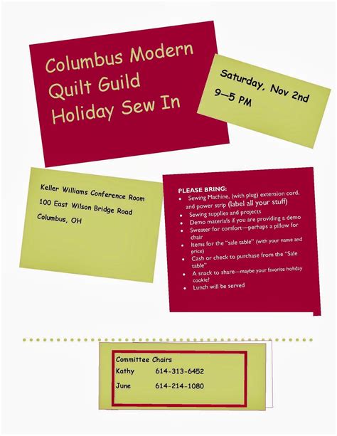 Columbus Modern Quilters Flyer For Our Sew In