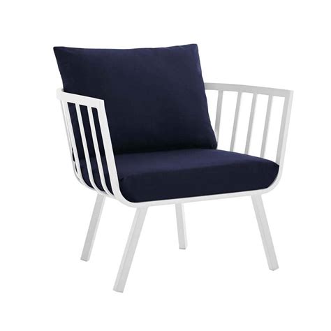 Modway Riverside White Aluminum Outdoor Patio Dining Chair With Navy