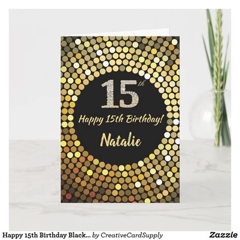 Happy 15th Birthday Black And Gold Glitter Card In 2020