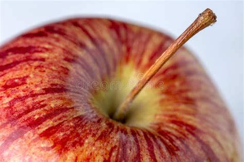 Apple Red Close Up Skin Macro Shot With Stem Stock Image Image Of