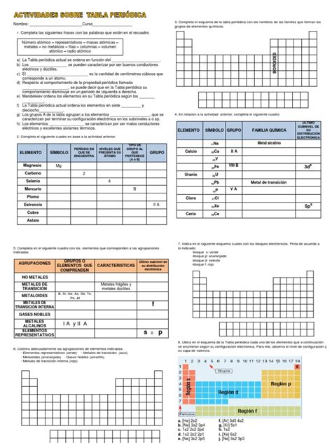 Actividades Tabla Periodica 1° D Tabla Periódica Elementos Químicos