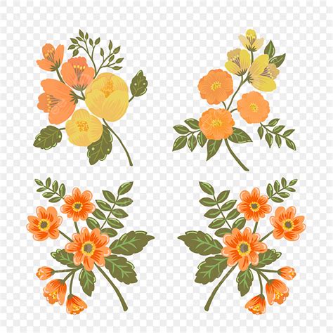 노란 오렌지 꽃 일러스트 디자인 정원 꽃 꽃 무늬 Png 일러스트 및 Psd 이미지 무료 다운로드 Pngtree