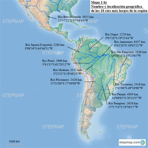 Stepmap Mapa 1 De América Latina Ríos Landkarte Für South America