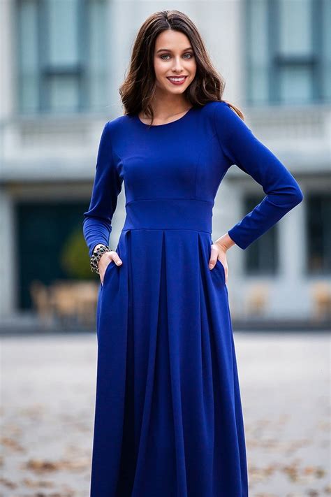 Royal Blue Dress Winter Midi Dress Long Sleeve Dress Plus Etsy