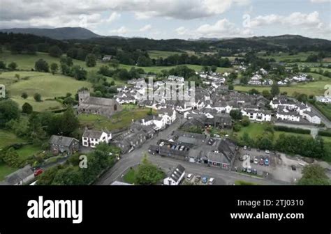 Drone Aerial Footage Of Hawkshead Village In The Lake District