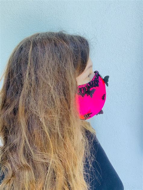 Hot Pink Face Mask With Butterflies Bright Pink Lace Mask Etsy