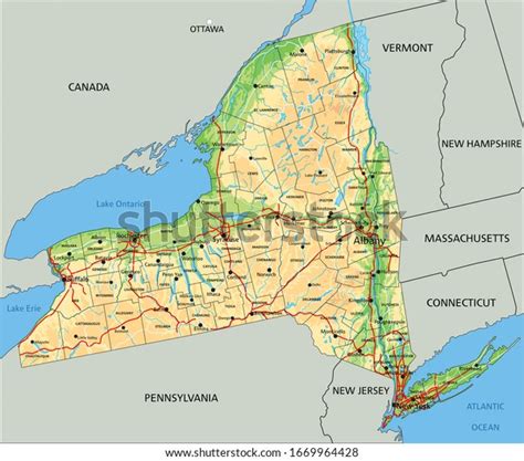 High Detailed New York Physical Map Stock Vector Royalty Free