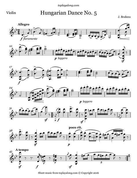 Brahms Hungarian Dance No 5 Violin Sheet Music For Hungarian Dance No 5 By Brahms With