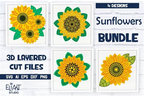 3d Layered Sunflower Bundle Svg Sunflower Svg Mandala