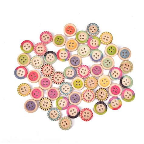 Buy 50pcs 15mm Multi Color 4 Hole Color Round Wood Buttons Clothing
