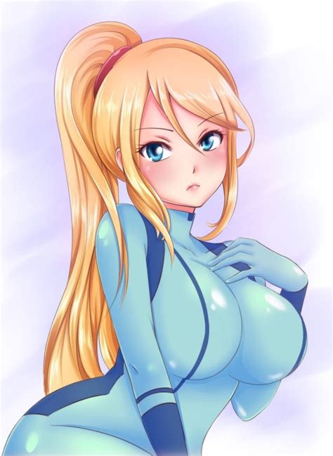 Sugarbell Samus Aran Metroid Nintendo 1girl Blonde Hair Blue Eyes