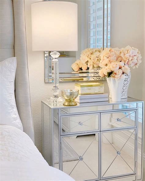 Mirrored Nightstands Thedecordiet Glam Bedroom Bedroom Inspiration White Bedding Mirrored