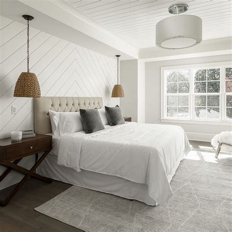 Bedroom With Diagnonal Shiplap Accent Wall And V Groove Ceiling The