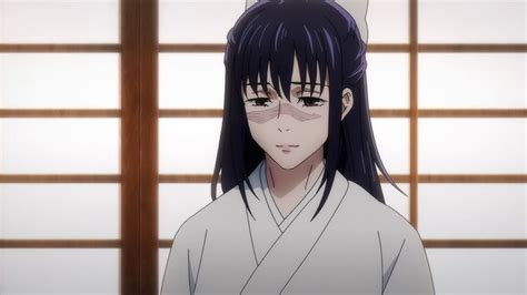 An Anime Character With Long Black Hair Wearing A White Kimono And