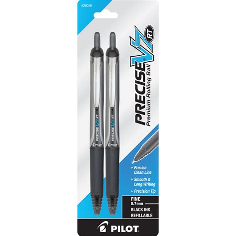 Pilot Precise V7 Rt Pens Fine Point Rolling Ball Black Ink 2 Count
