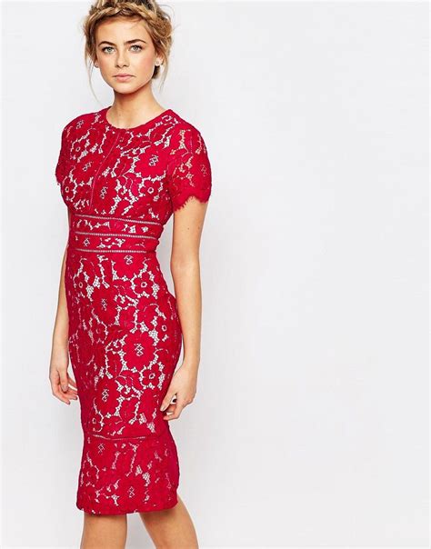 Coast Marlia Lace Pencil Dress In Raspberry At Scalloped Lace Dress Lace Dress With