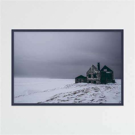 Abandoned House In Snowy Landscape Of Iceland Minimalist Landscape