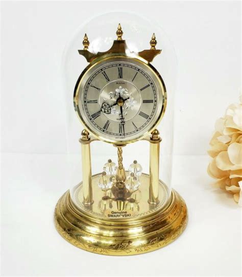 Vintage Bulova Anniversary Clock W Glass Dome Made In Germany Whit