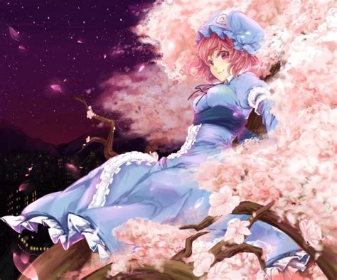 Video Games Touhou Cherry Blossoms Dress Flowers Pink Hair Short Hair Flower Petals