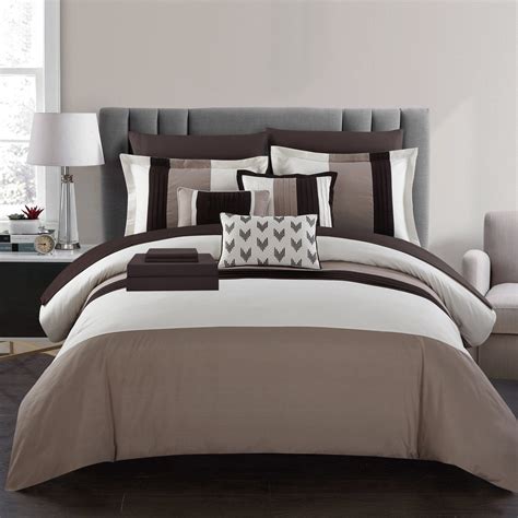 Chic Home Moriarty Elegant Color Block Ruffled Bib Soft Microfiber Sheets 10 Pieces Comforter