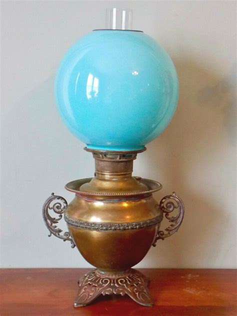 Dia by 10 & 1/4 inches high; E. Miller JUNO KEROSENE TABLE LAMP - GWTW - Blue Ball ...